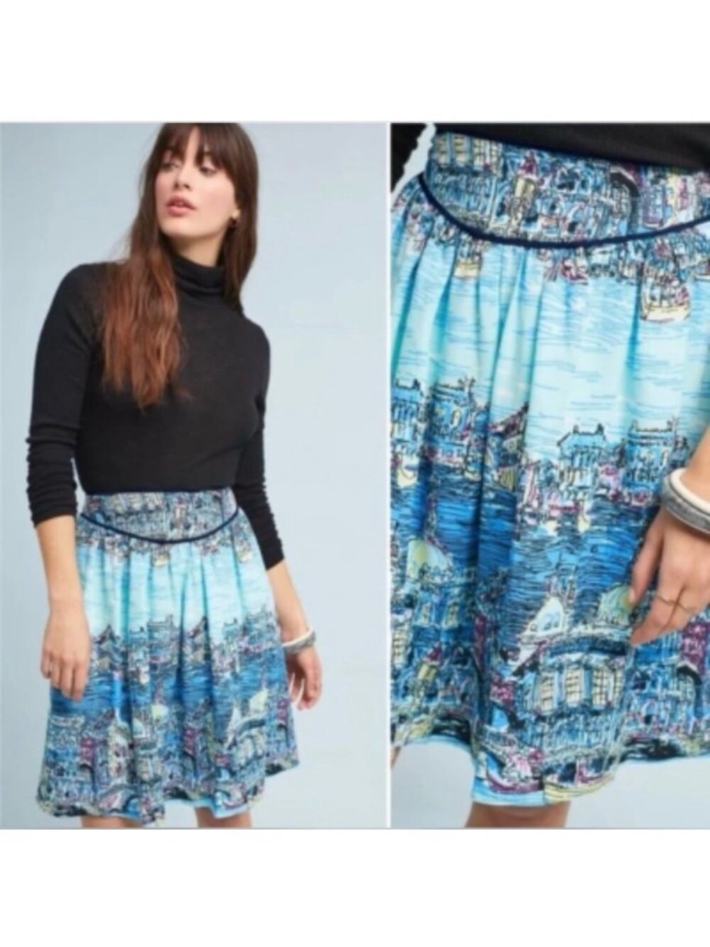 Conversations By Anthropologie Venice Scene Printed A-Line Skirt Limited Edition